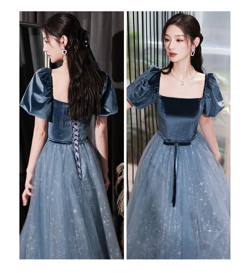 Evening A-Line Gown Glitter Neck Scoop