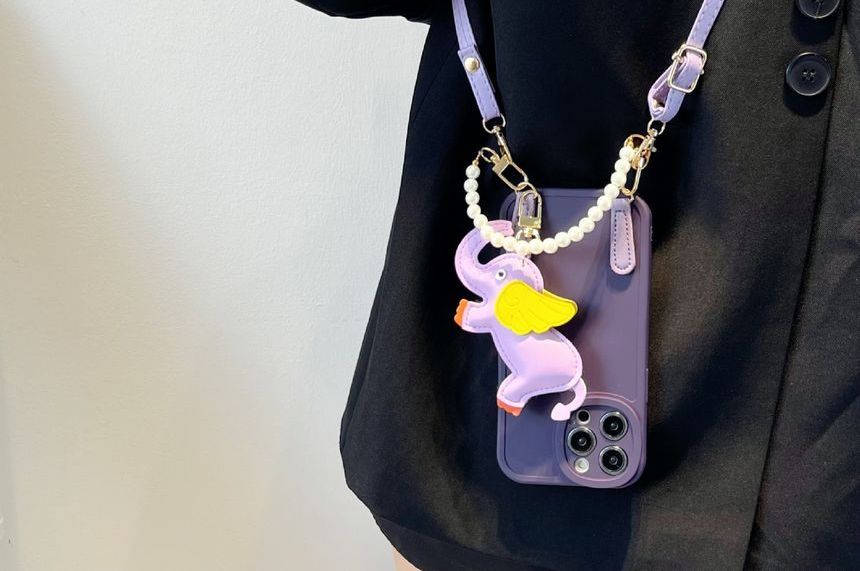 Strap Faux Phone Elephant Pearl Charm Leather Case