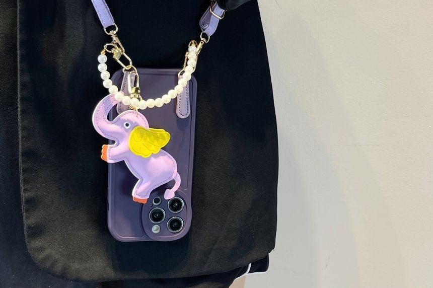 Strap Faux Phone Elephant Pearl Charm Leather Case