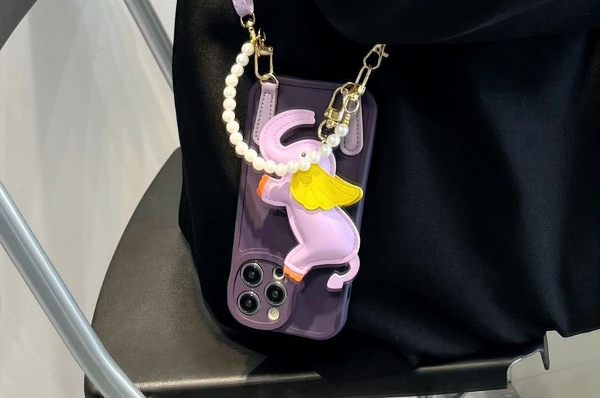 Strap Faux Phone Elephant Pearl Charm Leather Case