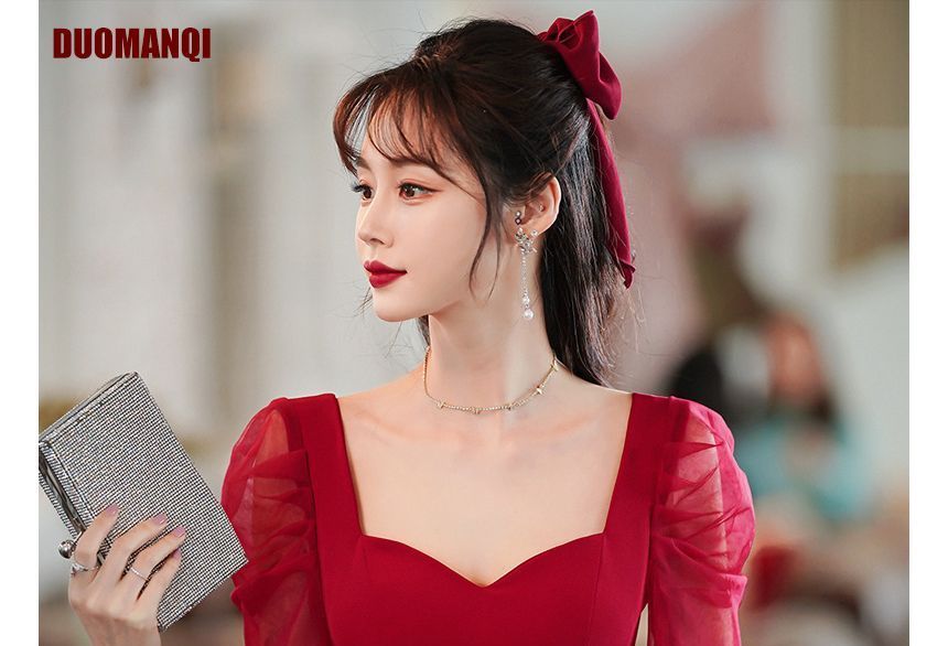 Neckline A-Line / Dress Sweetheart Gown Mesh Short-Sleeve Evening