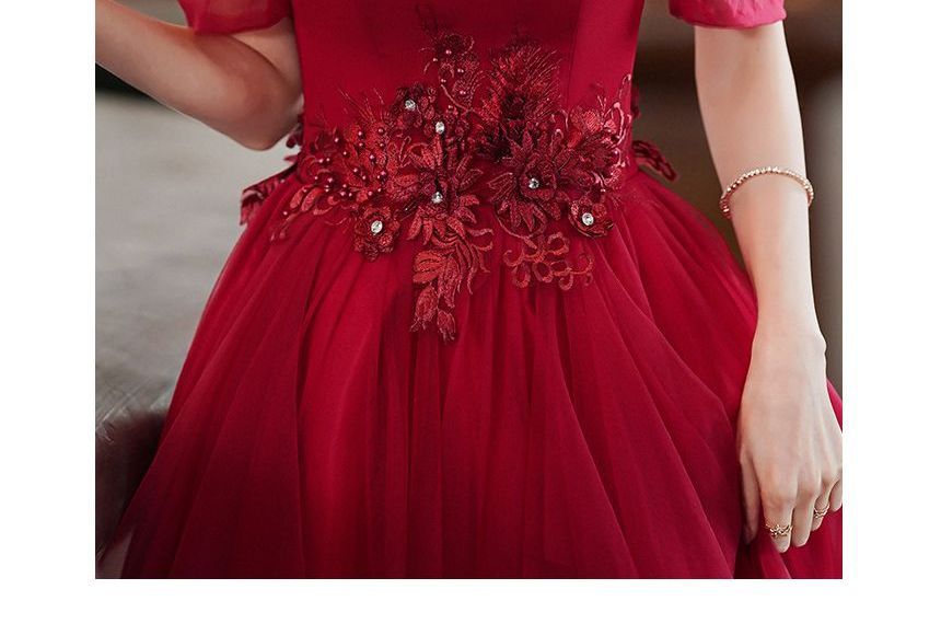 Neckline A-Line / Dress Sweetheart Gown Mesh Short-Sleeve Evening