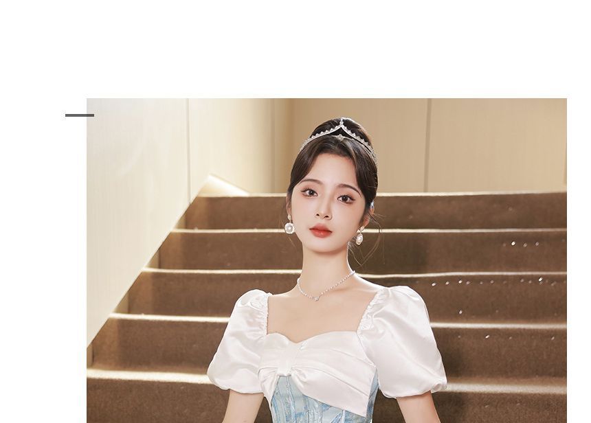 Evening Square Waist Neck Short-Sleeve Gown Corset