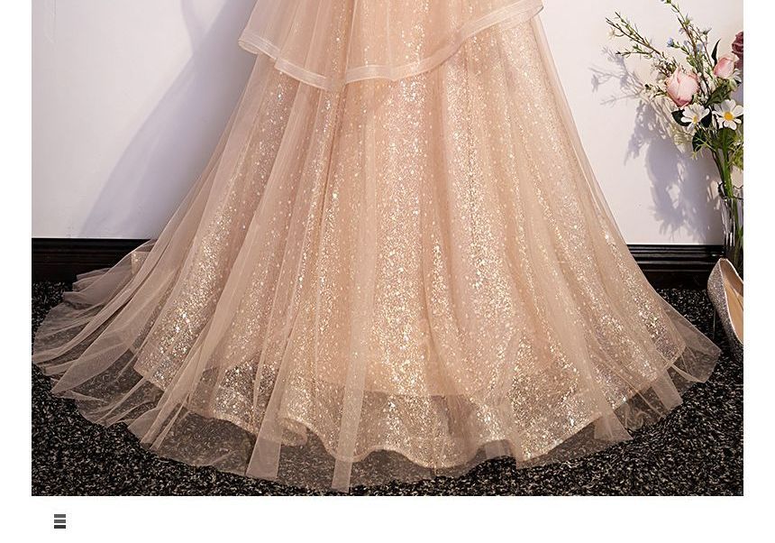 Gown Mesh Evening Sweetheart A-Line Neckline Cap-Sleeve