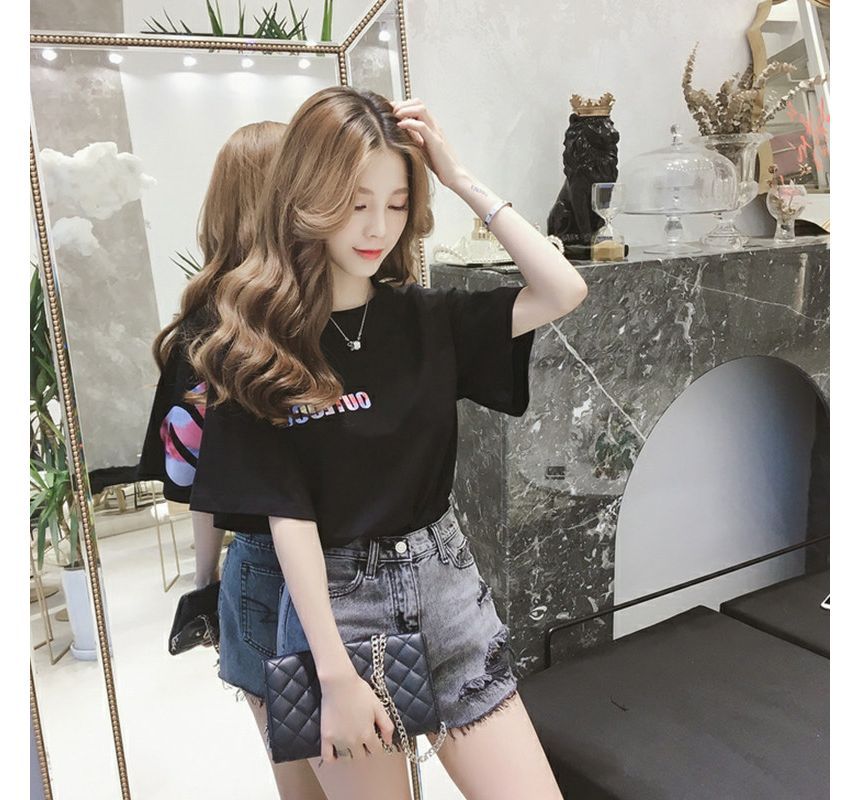 T-Shirt Short-Sleeve Neck Lettering Crew