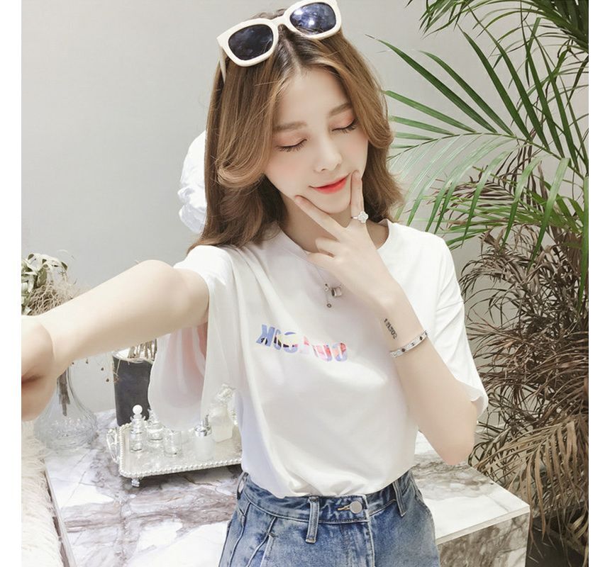 T-Shirt Short-Sleeve Neck Lettering Crew