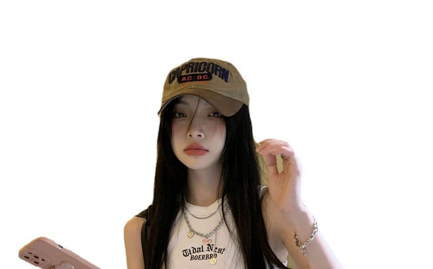 Neck Letter Tank Embroidered Crew Crop Top