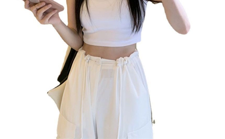 Neck Letter Tank Embroidered Crew Crop Top