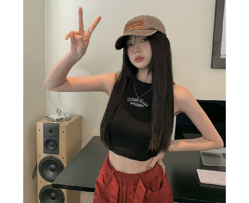 Neck Letter Tank Embroidered Crew Crop Top