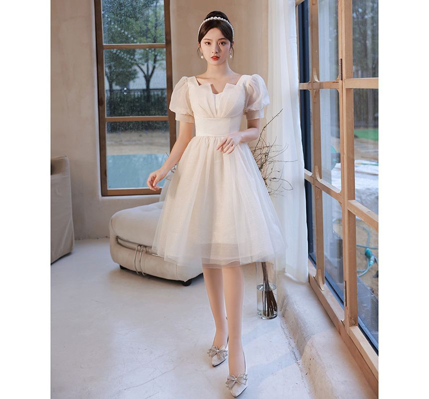 Gown / Evening Cocktail Dress Plain Midi A-Line Mesh