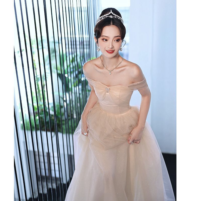 Gown / Evening Cocktail Dress Plain Midi A-Line Mesh