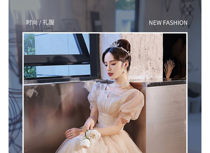 Gown / Evening Cocktail Dress Plain Midi A-Line Mesh