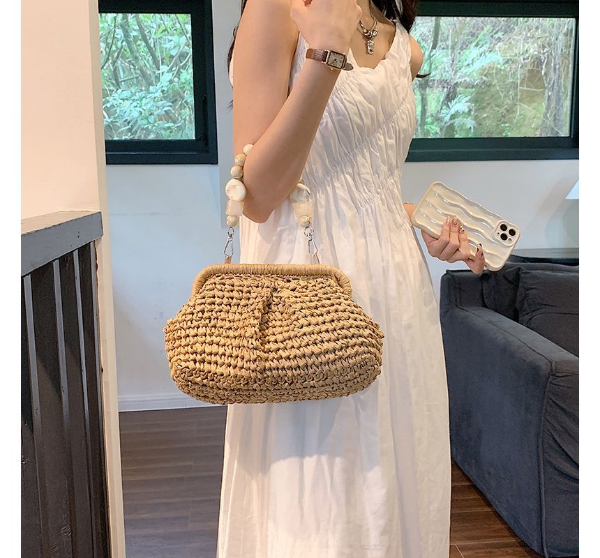 Strap Bead Handbag Straw