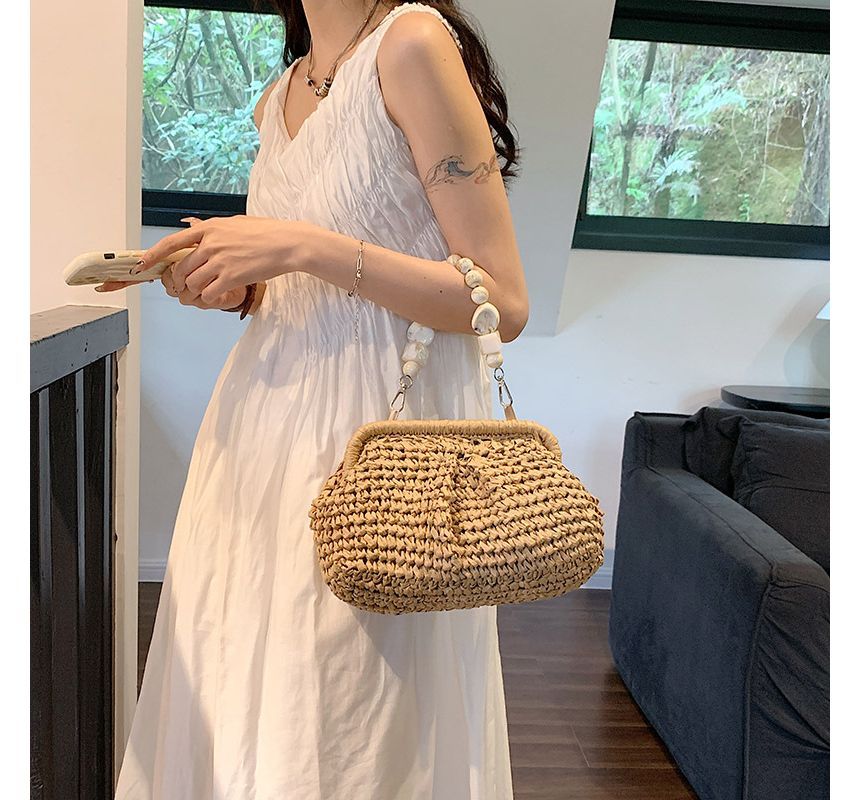 Strap Bead Handbag Straw