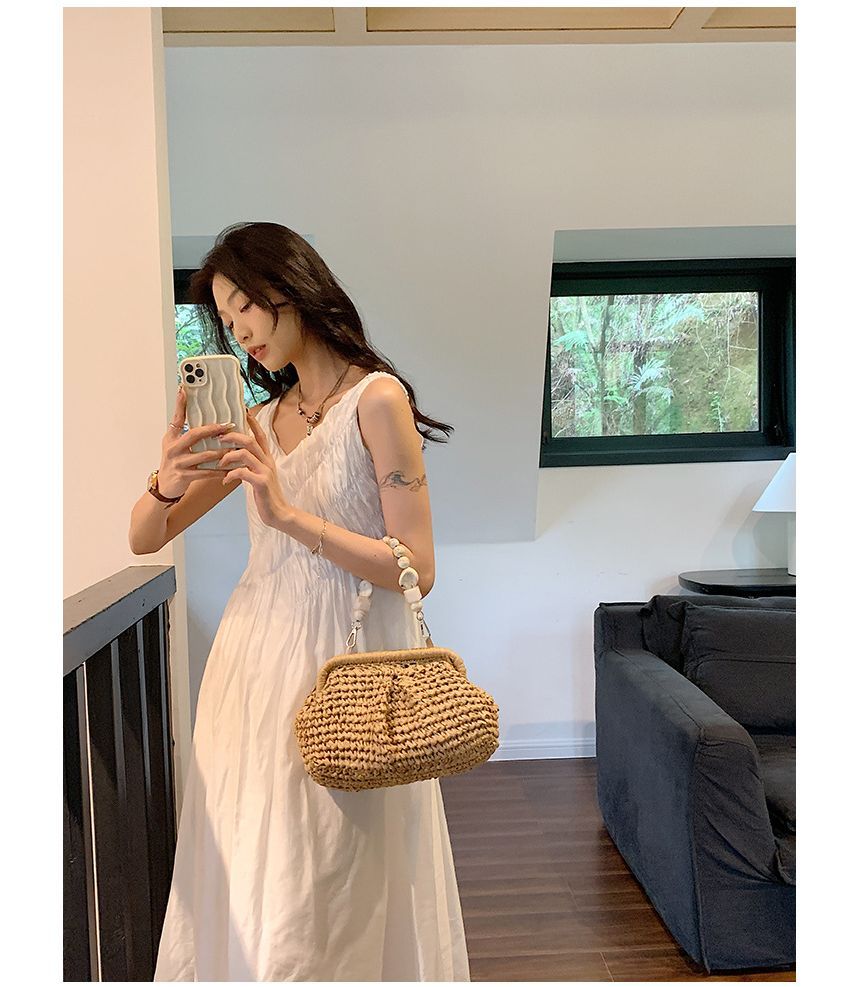 Strap Bead Handbag Straw