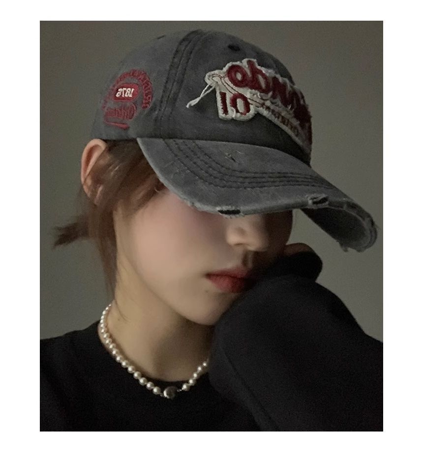Cap Baseball Distressed Lettering Embroidered