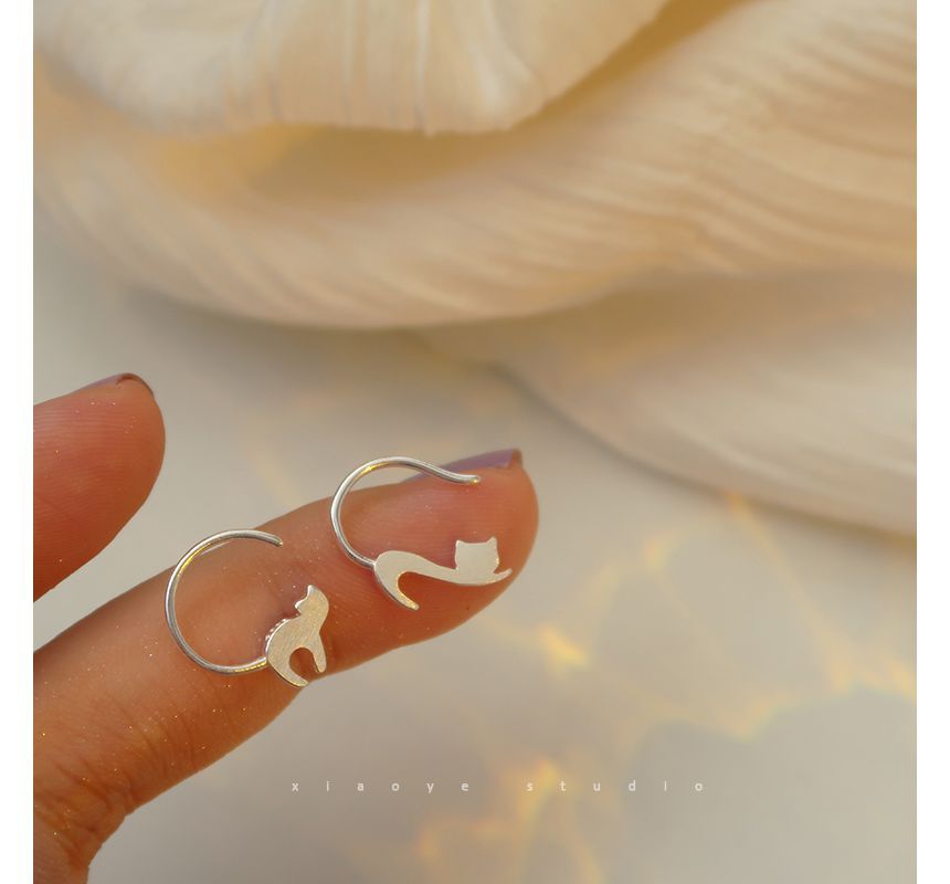 Silver Cat Earring Sterling