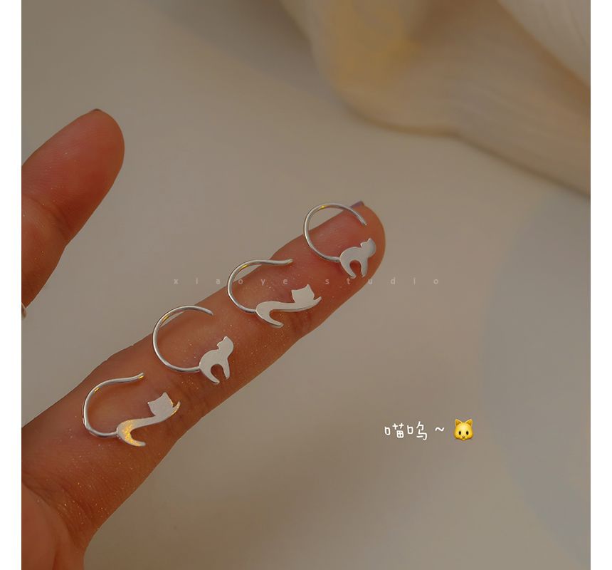 Silver Cat Earring Sterling