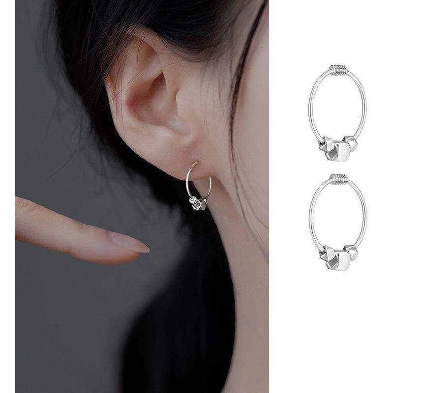 Earring Hoop Bead Silver Sterling