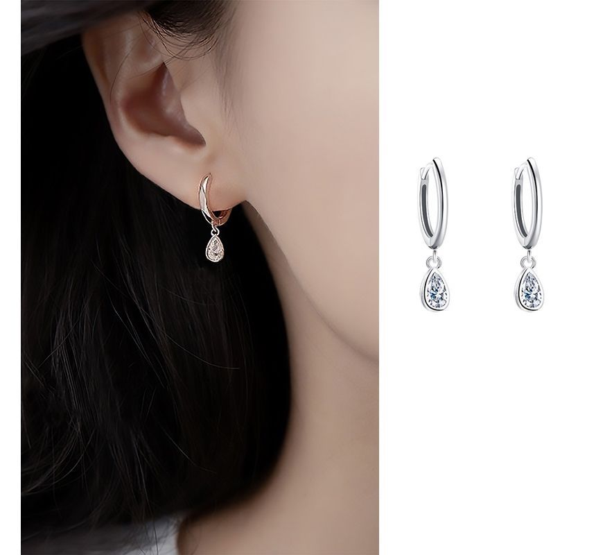 Droplet Rhinestone Silver Dangle Earring Sterling