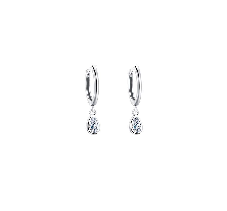 Droplet Rhinestone Silver Dangle Earring Sterling
