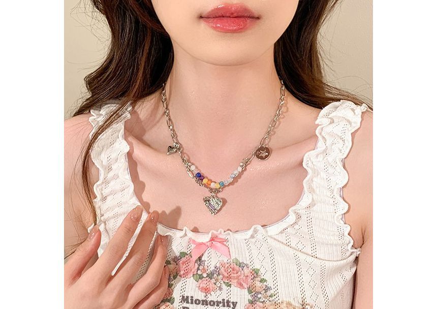 Bead Sterling Choker Silver Heart Pendant