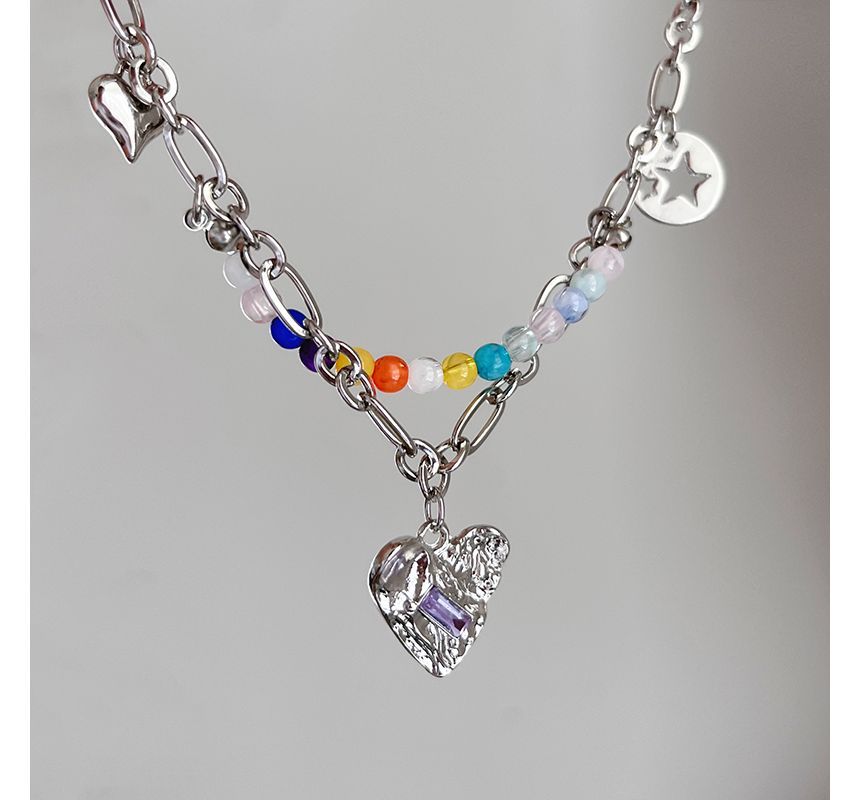 Bead Sterling Choker Silver Heart Pendant