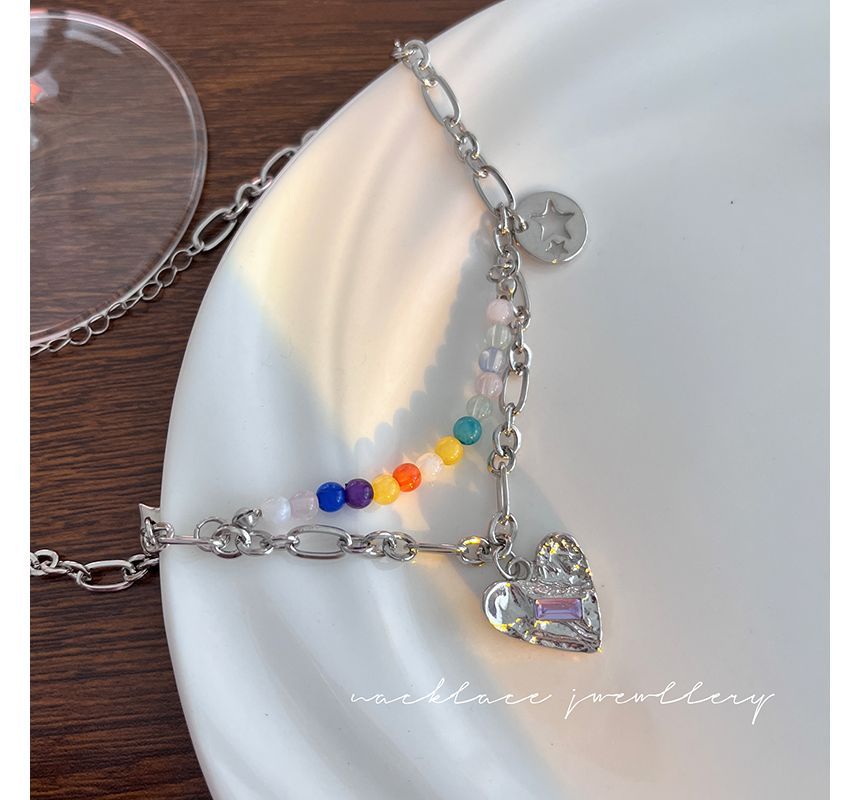 Bead Sterling Choker Silver Heart Pendant