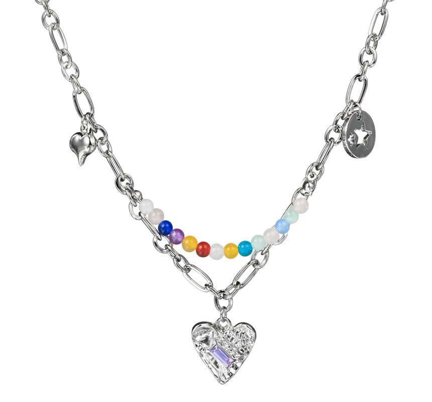 Bead Sterling Choker Silver Heart Pendant