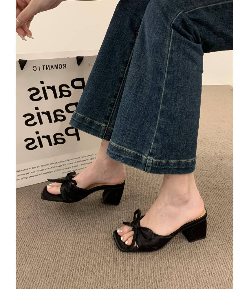Bow Slide Heel Sandals Chunky