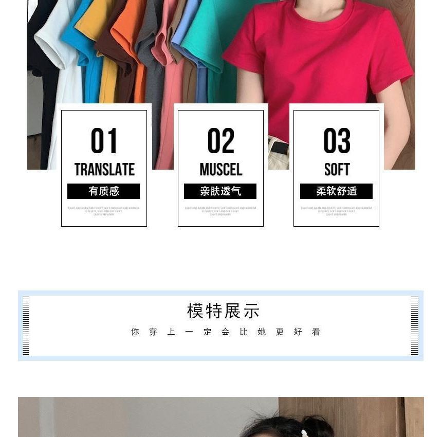 Plain Neck Short-Sleeve Round Tee