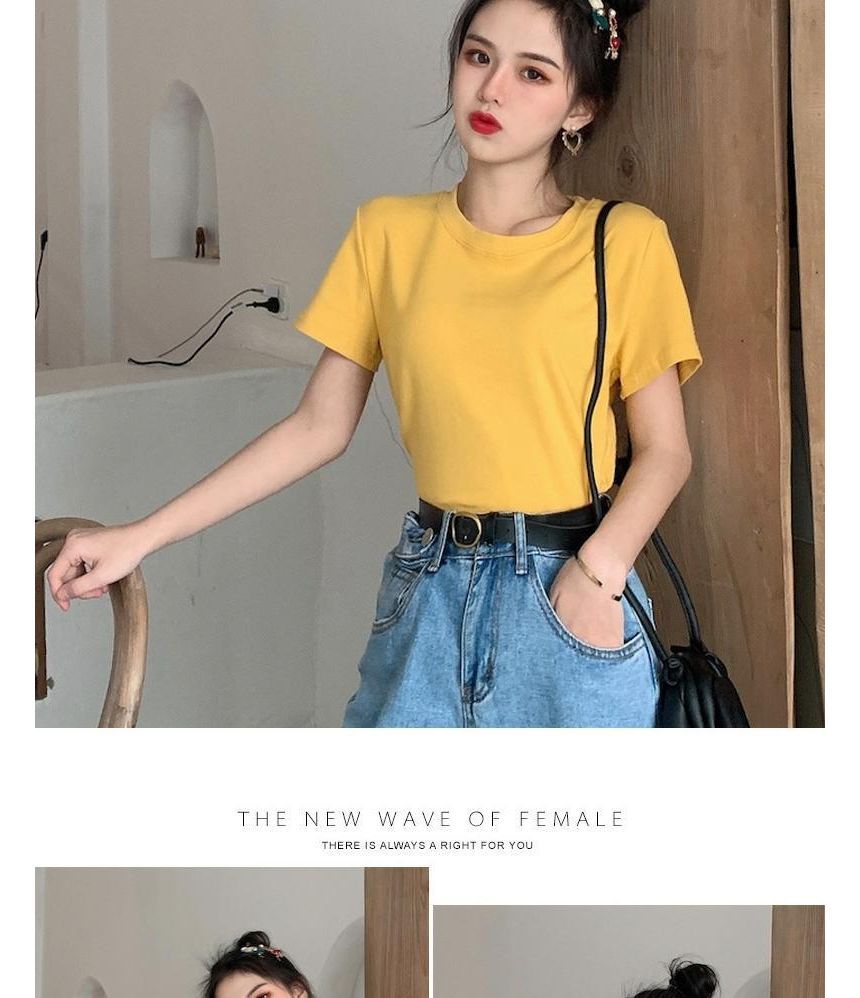 Plain Neck Short-Sleeve Round Tee