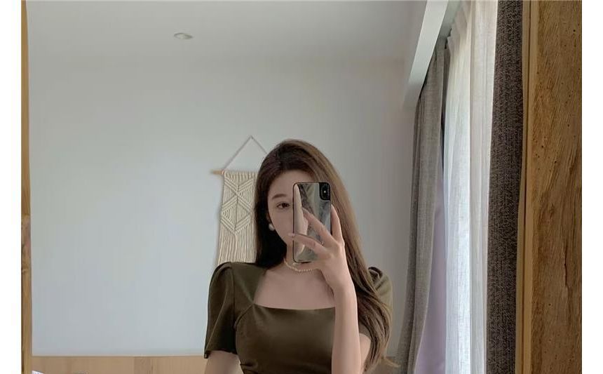 Square Short-Sleeve A-Line Dress Neck Mini Plain