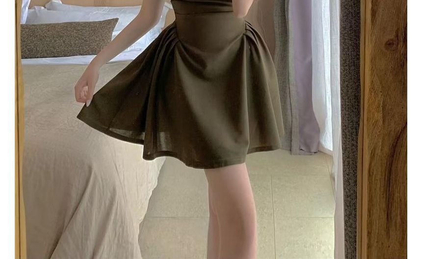 Square Short-Sleeve A-Line Dress Neck Mini Plain