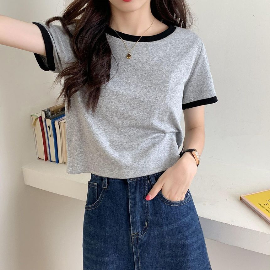 Short-Sleeve Ringer Round T-Shirt Neck