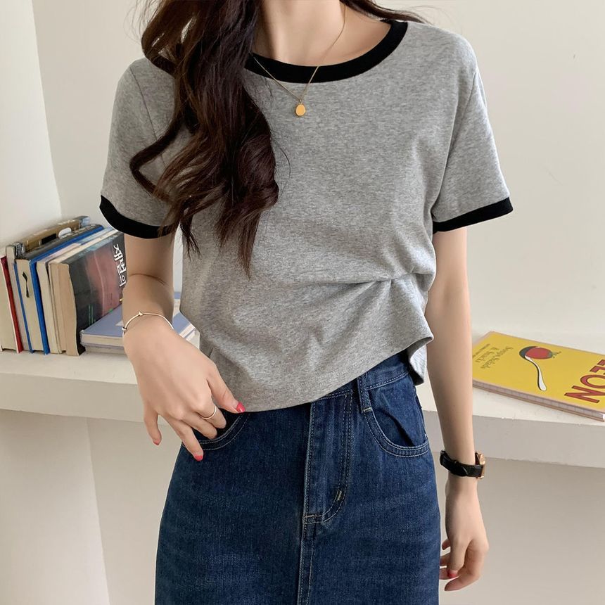 Short-Sleeve Ringer Round T-Shirt Neck