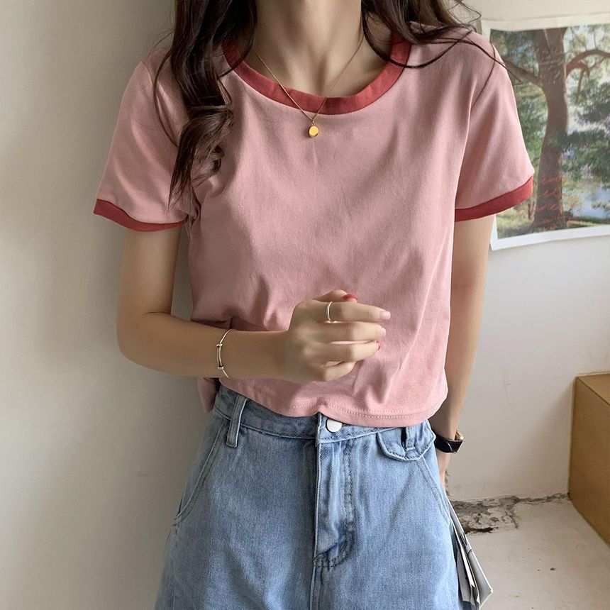 Short-Sleeve Ringer Round T-Shirt Neck