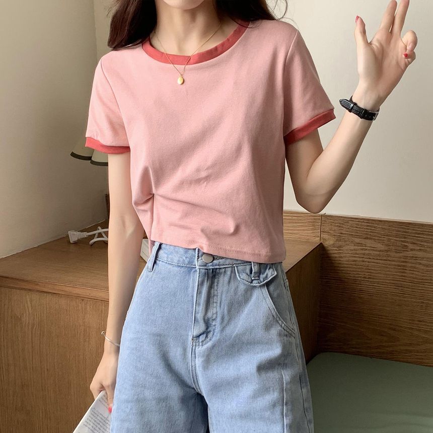 Short-Sleeve Ringer Round T-Shirt Neck