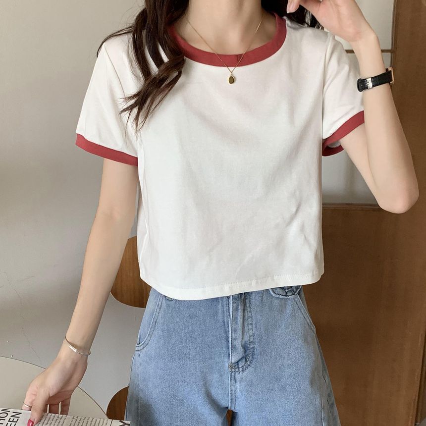 Short-Sleeve Ringer Round T-Shirt Neck