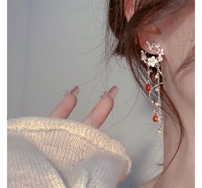 Fringed Swirl Earring Alloy Floral Butterfly