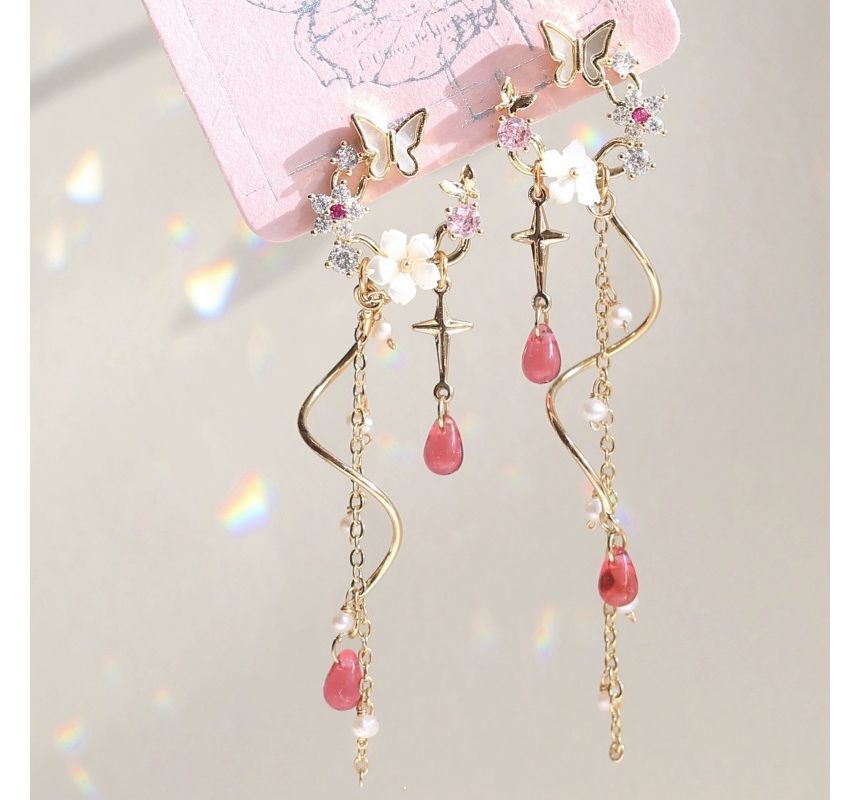 Fringed Swirl Earring Alloy Floral Butterfly