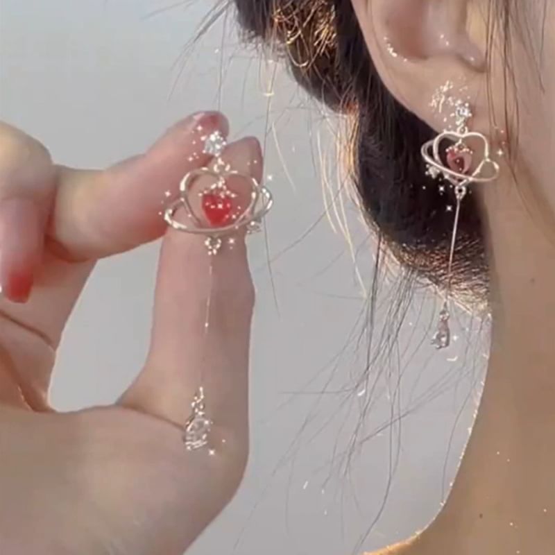 Earring Rhinestone Alloy Heart Dangle