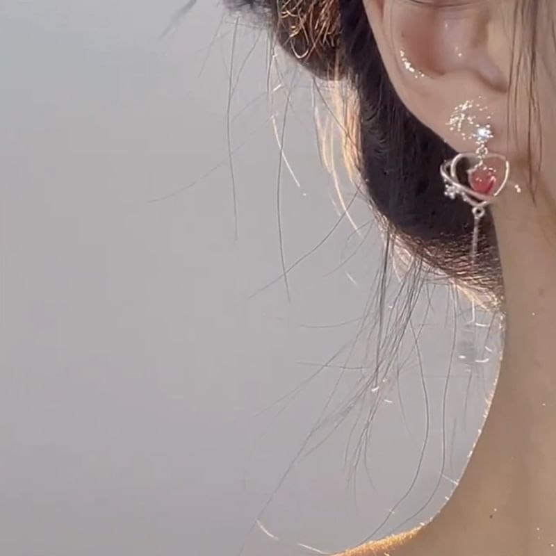 Earring Rhinestone Alloy Heart Dangle