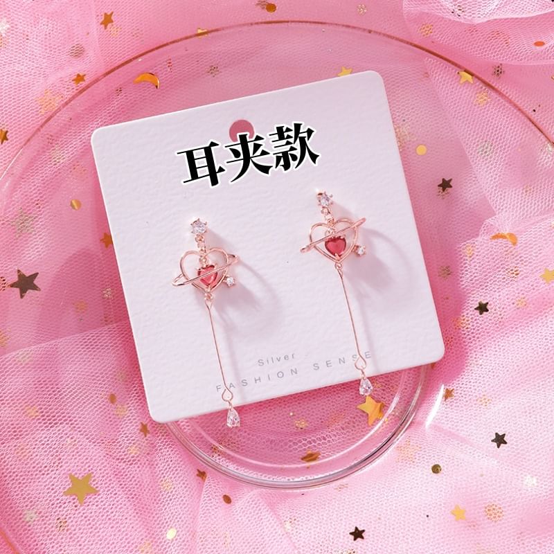 Earring Rhinestone Alloy Heart Dangle