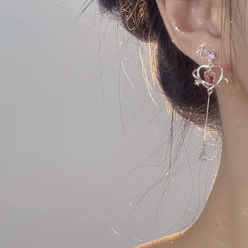 Earring Rhinestone Alloy Heart Dangle