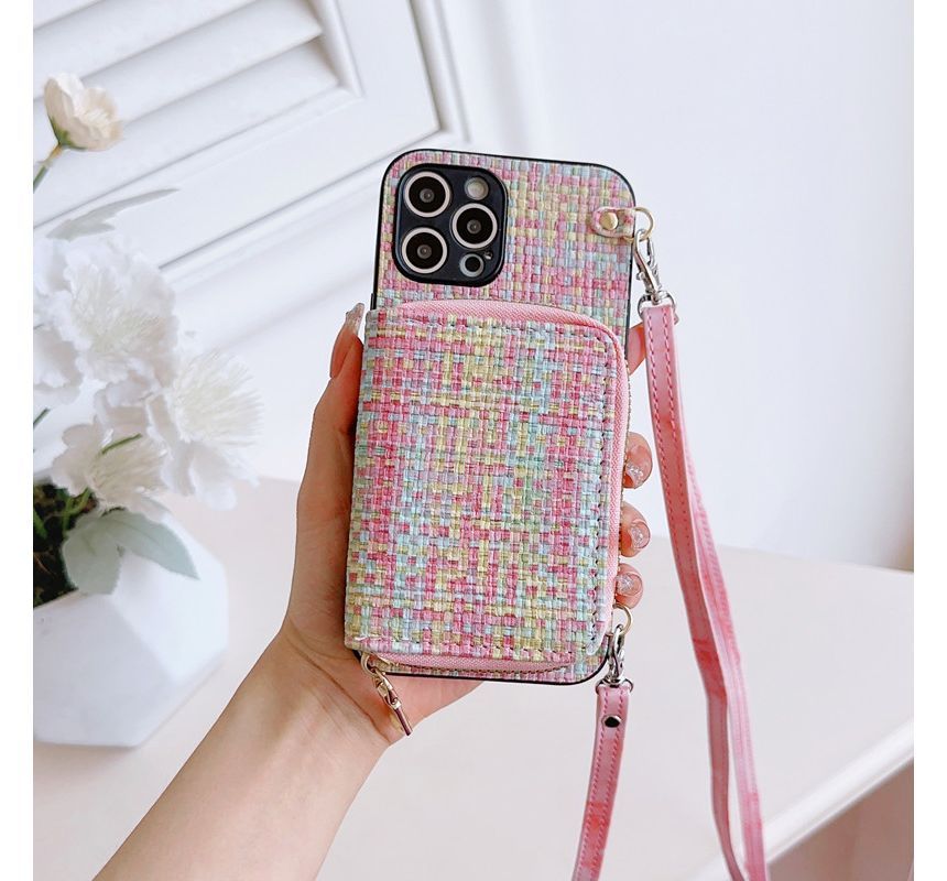 Card Holder Case Plaid Fabric Phone