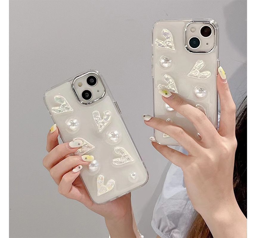 Pearl Phone Heart Case Faux