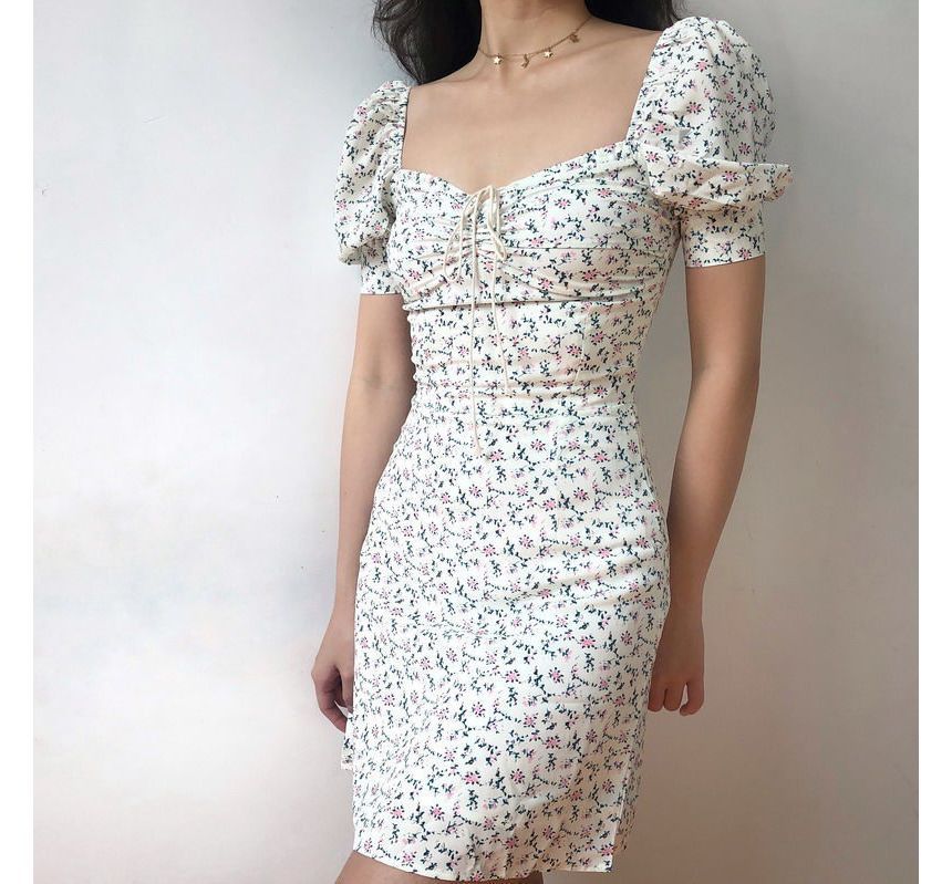 Floral Mini Short-Sleeve Dress Sheath