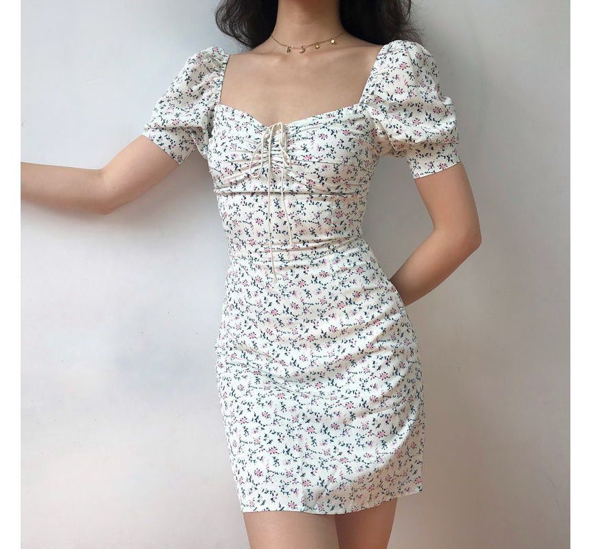 Floral Mini Short-Sleeve Dress Sheath