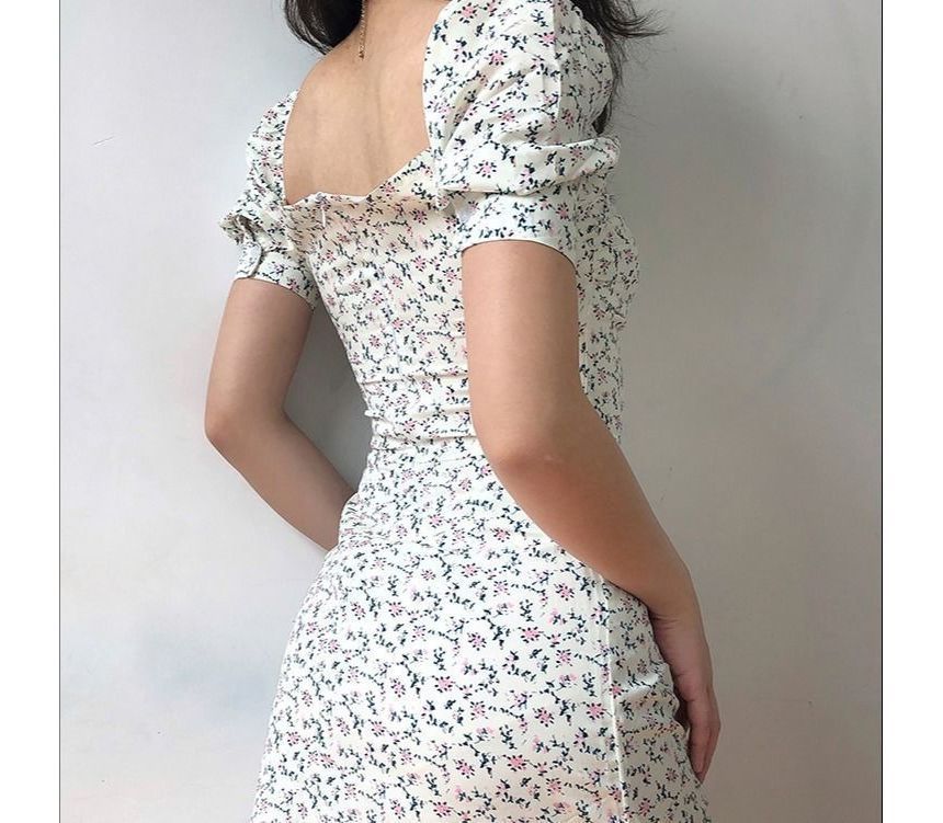 Floral Mini Short-Sleeve Dress Sheath